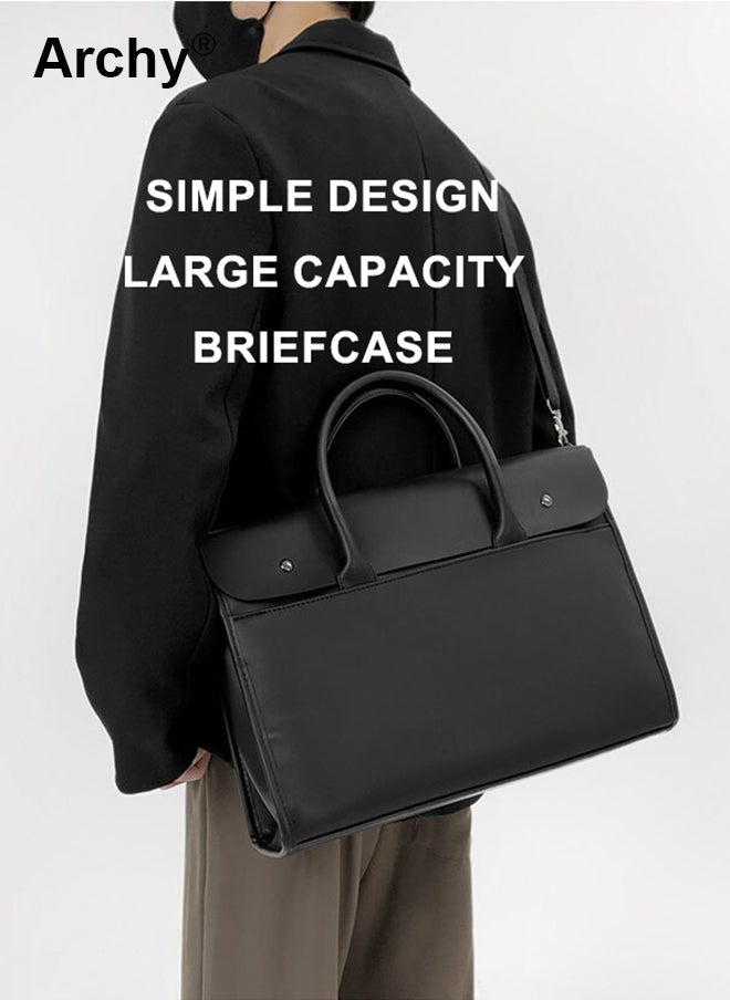 Archy Vintage PU Leather Briefcase for Men – Stylish Work Bag with Laptop Compartment, Water-Resistant & Lightweight for Office & Travel  - Image 1