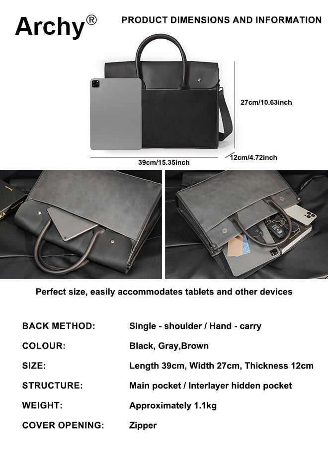 Archy Vintage PU Leather Briefcase for Men – Stylish Work Bag with Laptop Compartment, Water-Resistant & Lightweight for Office & Travel  - Image 4
