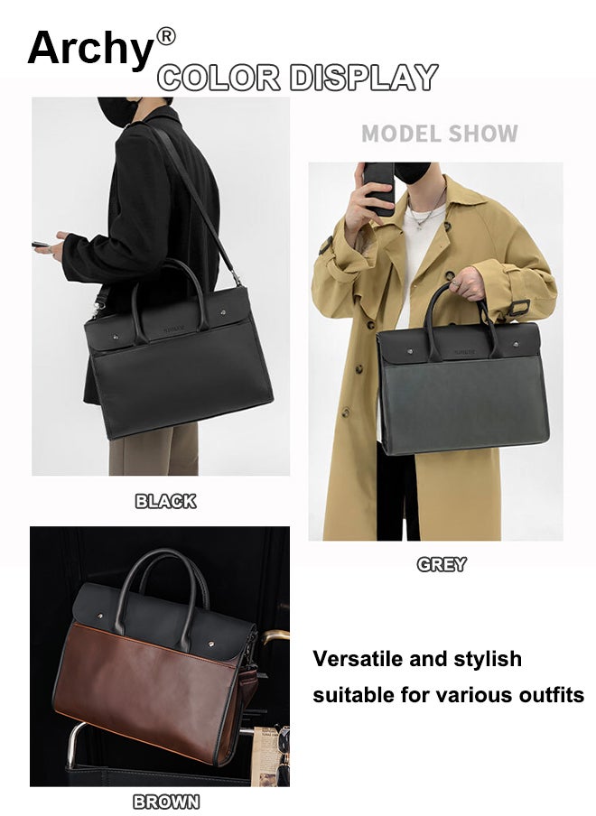 Vintage PU Leather Briefcase for Men – Stylish Work Bag with Laptop Compartment, Water-Resistant & Lightweight for Office & Travel