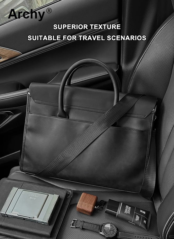 Vintage PU Leather Briefcase for Men – Stylish Work Bag with Laptop Compartment, Water-Resistant & Lightweight for Office & Travel