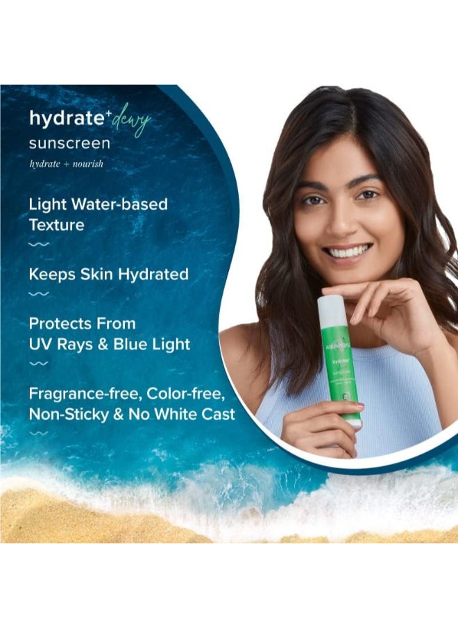 Aqualogica Hydrate+ Dewy Sunscreen SPF 50 PA+++ 50g | UVA/B And Blue Light Protection for Men And Women | For Oily, Combination And Dry Skin | Fragrance-Free  - Image 4