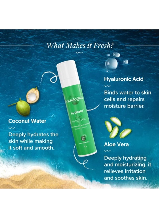 Aqualogica Hydrate+ Dewy Sunscreen SPF 50 PA+++ 50g | UVA/B And Blue Light Protection for Men And Women | For Oily, Combination And Dry Skin | Fragrance-Free  - Image 3