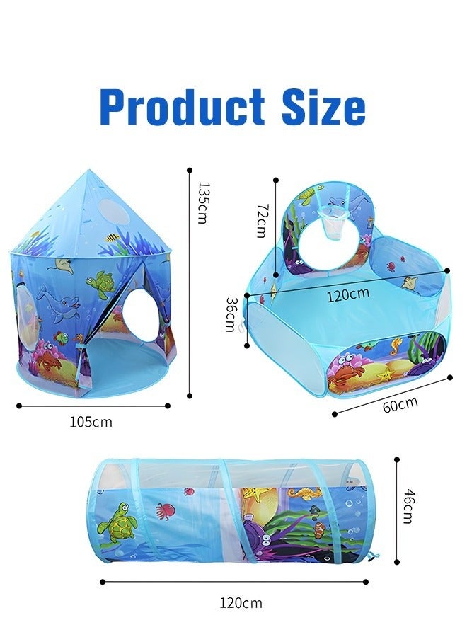 ميكسد 3PC خيمة تسلية للأطفال ، كرة السلة دائرة مع الكرة حفرة ، نفق الزحف ، طفل الأميرة خيمة ، طفل في العالم المحيط لعبة ، فتى وفتاة في الأماكن المغلقة في الهواء الطلق ملعب - Image 2