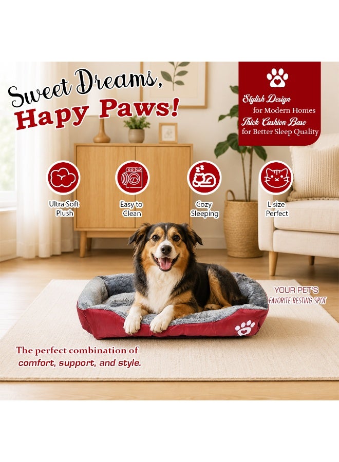 NNC PETS Pet cushion for dogs and Cats, Soft Plush pet bed with Raised sides, Low entry, and Warm, 73 cm sleeping mat with Non-slip, Comfortable, Head & Neck Support, and Breathable & Lightweight (Red) - Image 4