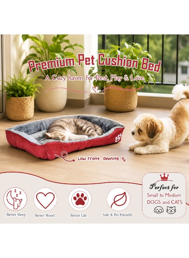 NNC PETS Pet cushion for dogs and Cats, Soft Plush pet bed with Raised sides, Low entry, and Warm, 73 cm sleeping mat with Non-slip, Comfortable, Head & Neck Support, and Breathable & Lightweight (Red) - Image 3