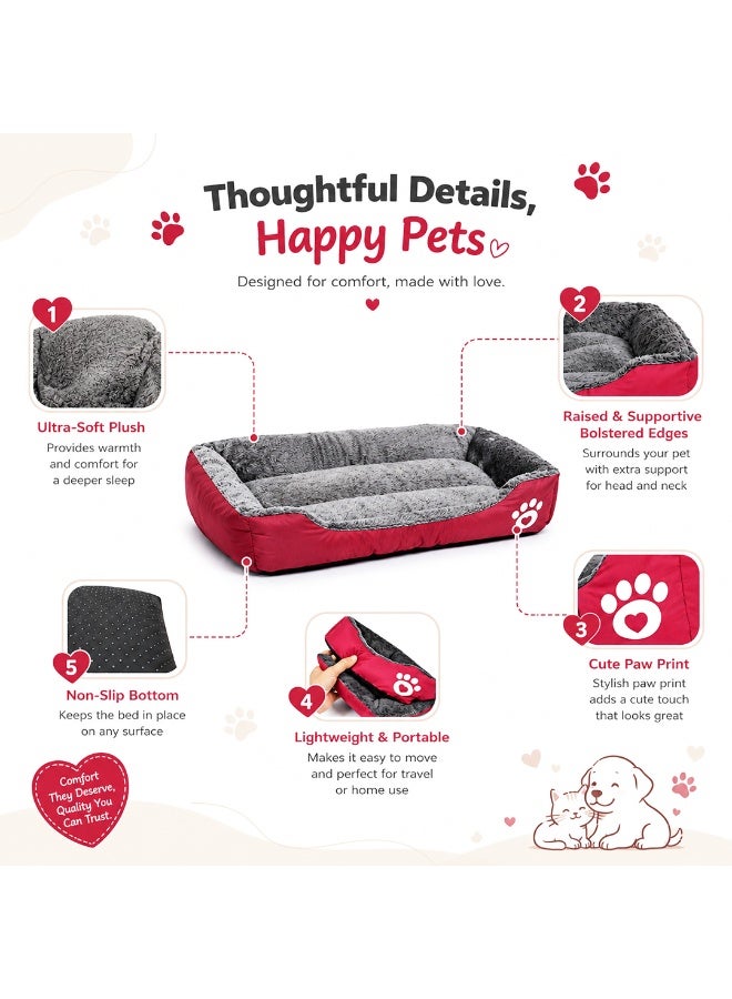 NNC PETS Pet cushion for dogs and Cats, Soft Plush pet bed with Raised sides, Low entry, and Warm, 73 cm sleeping mat with Non-slip, Comfortable, Head & Neck Support, and Breathable & Lightweight (Red) - Image 5