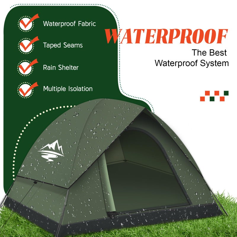 Purebox Tents for Camping 2/3/4 Person with Rainfly - Camping Tent Waterproof Windproof Easy Setup, Portable Double Layer Outdoor Dome Tent, Backpacking Tents for Adventure Backyard Hiking - Image 2