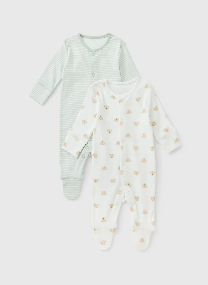ماتلان 2 Pack Green Bear Sleepsuits