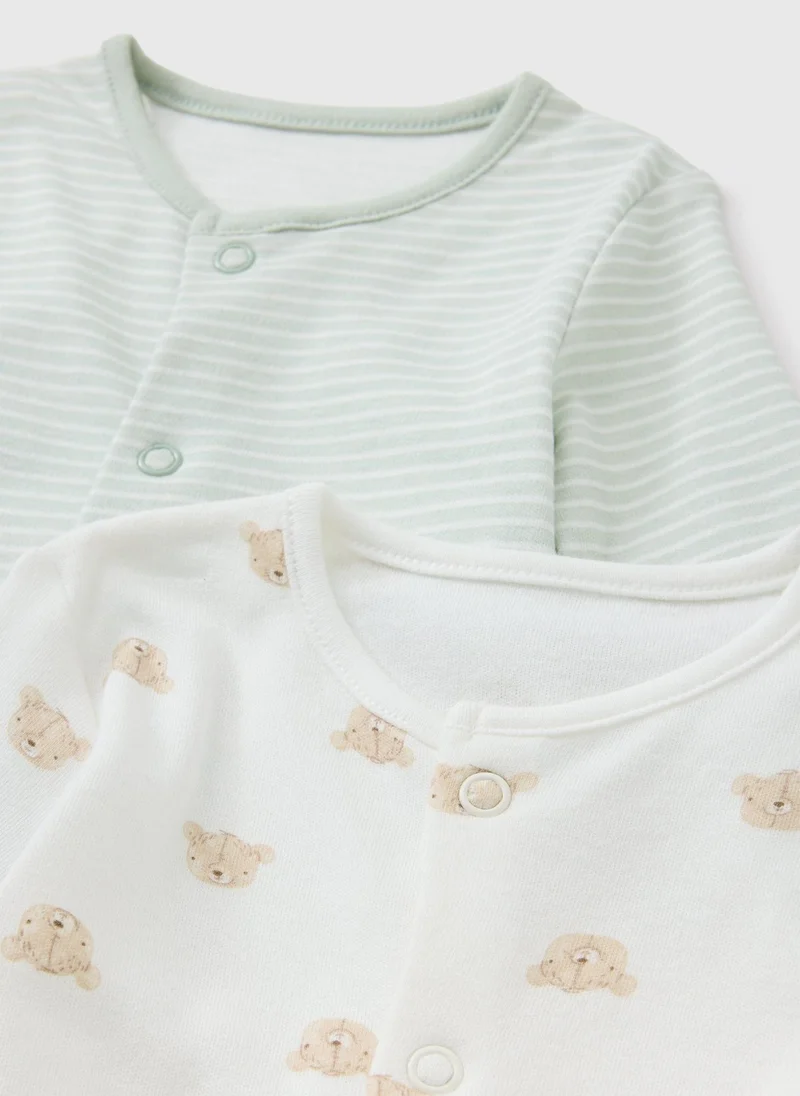 ماتلان 2 Pack Green Bear Sleepsuits