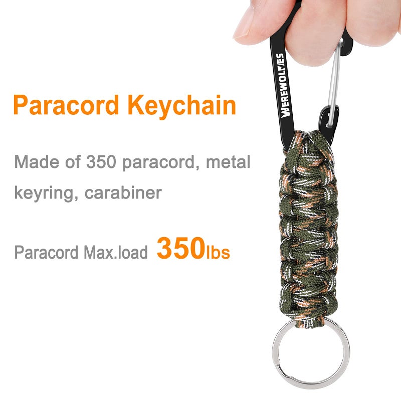 WEREWOLVES 3 Pack Paracord Keychain Carabiner, Paracord Lanyard Clip for Backpacks, Carabiner Clip for Men Women (5 Pack Hiking) - Image 2