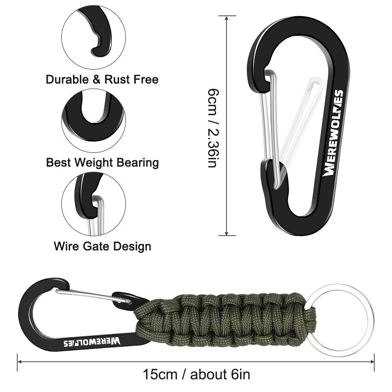 WEREWOLVES 3 Pack Paracord Keychain Carabiner, Paracord Lanyard Clip for Backpacks, Carabiner Clip for Men Women (5 Pack Hiking) - Image 3