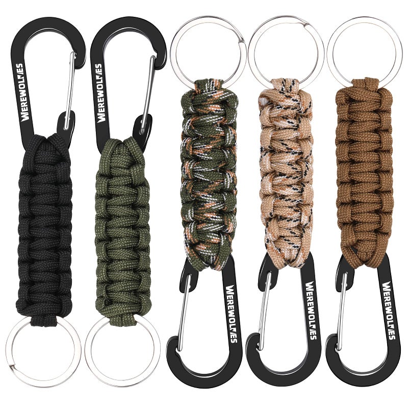 WEREWOLVES 3 Pack Paracord Keychain Carabiner, Paracord Lanyard Clip for Backpacks, Carabiner Clip for Men Women (5 Pack Hiking) - Image 1