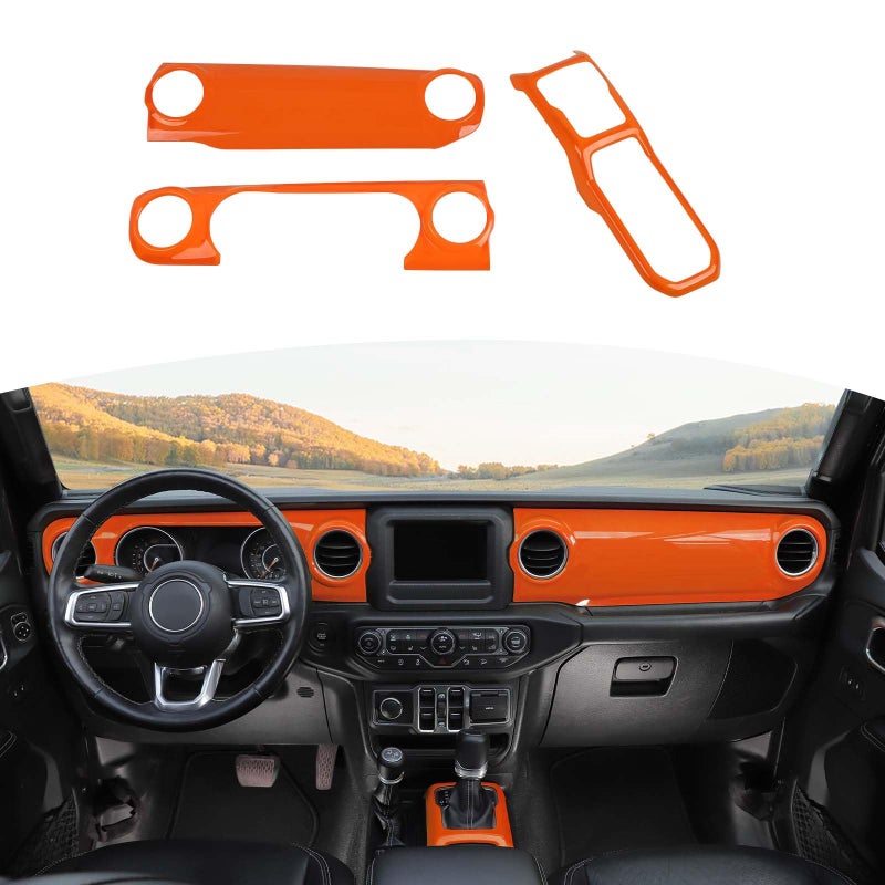 RTTCZ for Wrangler JL Dash Trim Cover Orange Gear Shift Panel Trim Frame for Jeep Wrangler JL JLU Gladiator JT 20182023 Orange Interior Accessories 3pcs