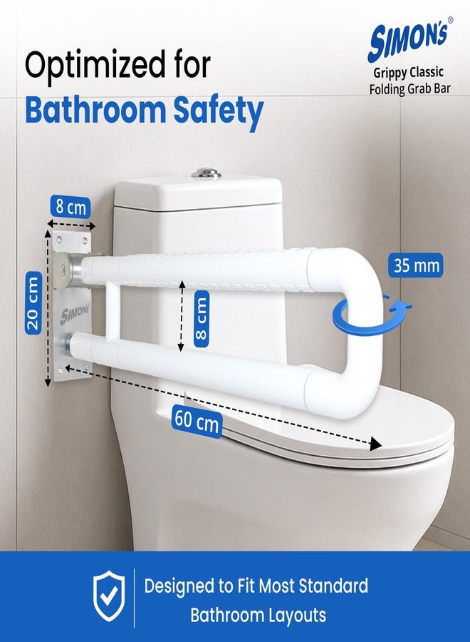 Simon's Simon’s Grippy Classic Folding Grab Bar for Elderly, Seniors | Toilet & Commode Safety Support Handle | ABS Outer Tube + SS304 Reinforced Core | Corrosion-Resistant | 60 cm | Pack of 1 - Image 2