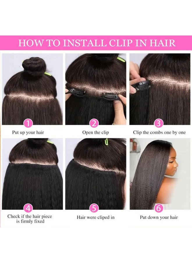 Vlliyava - 16 Inch Kinky Straight Clip In Hair Extensions Natural Black 7 Pcs Yaki Straight Clip In Hair For Black Women 105G Full Head Yaki Straight Seamless Clip In Synthetic Hair - Image 1