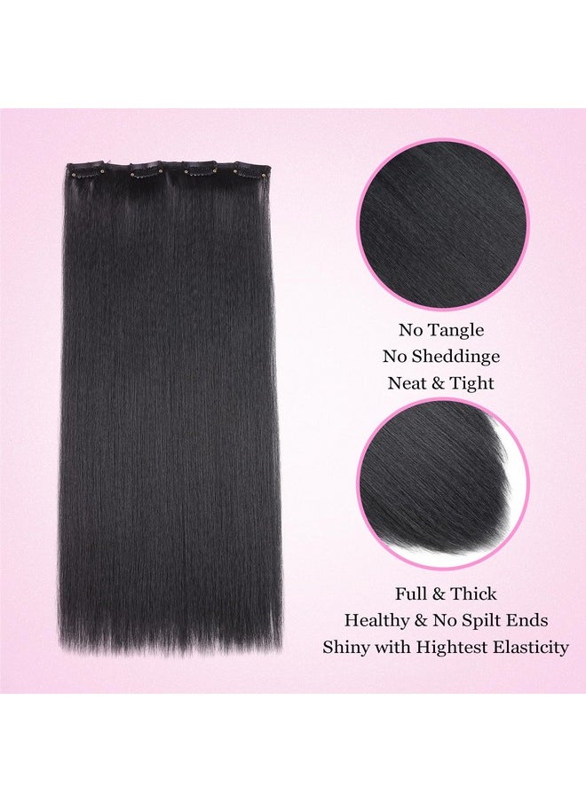 Vlliyava - 16 Inch Kinky Straight Clip In Hair Extensions Natural Black 7 Pcs Yaki Straight Clip In Hair For Black Women 105G Full Head Yaki Straight Seamless Clip In Synthetic Hair - Image 1