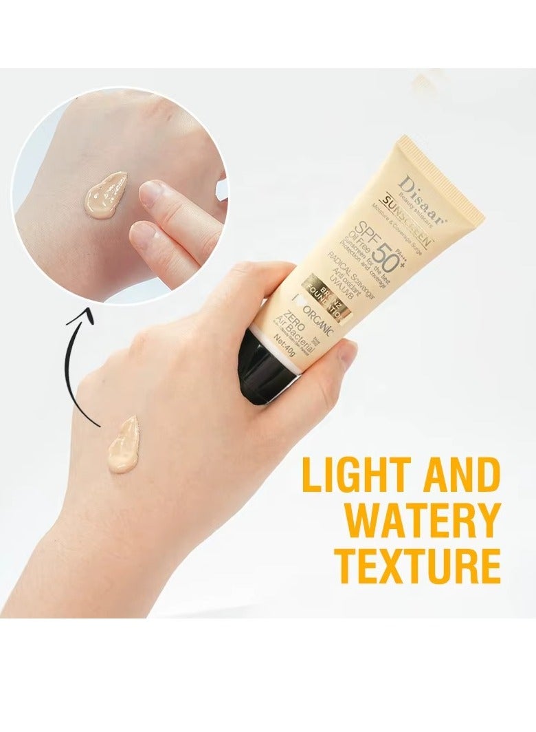 Disaar Set of 2 Sunscreens SPF90 PA+++ and SPF50 Bronze Foundation Tinted Sunscreen Oil Control Long Lasting UVA UVB Protection - Image 3