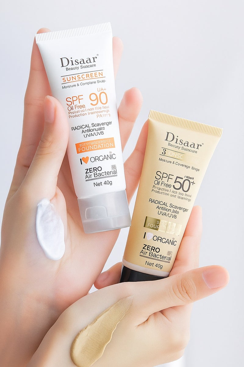 Disaar Set of 2 Sunscreens SPF90 PA+++ and SPF50 Bronze Foundation Tinted Sunscreen Oil Control Long Lasting UVA UVB Protection - Image 1