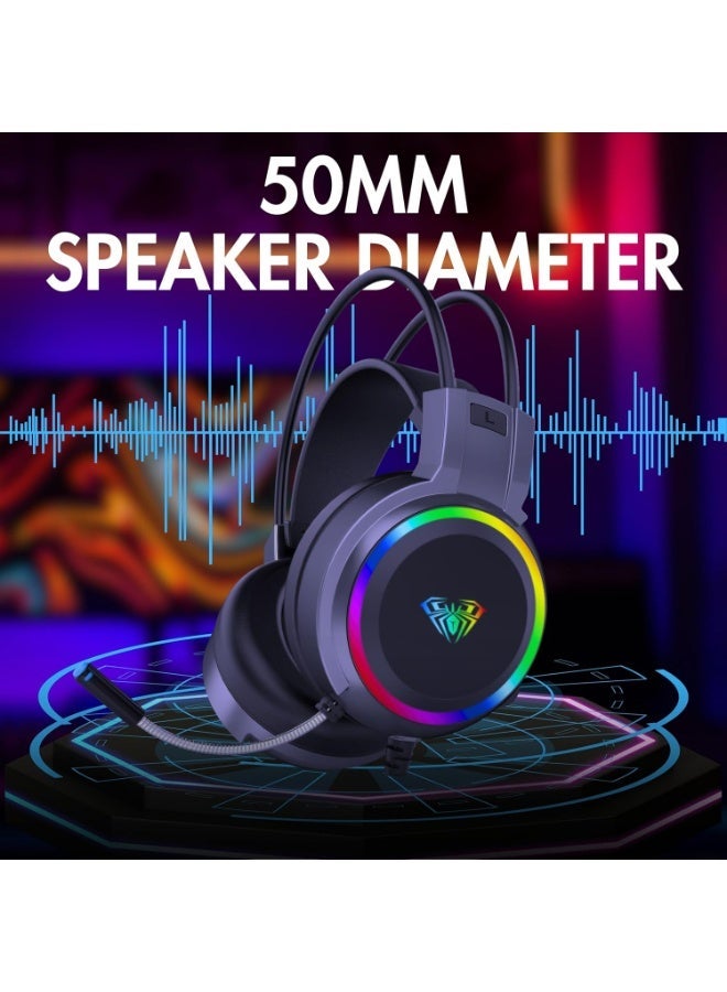 أولا سماعة رأس الألعاب السلكية AULA S608 مع إضاءة RGB وصوت ستريو - أسود - Image 2