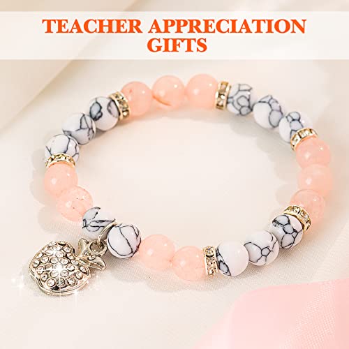 VICKHU Teacher appreciation gifts,Natural Stone teacher Bracelet gifts for women,thank you gifts for teacher meaningful gifts for women with gift message card (apple-white) - Image 3