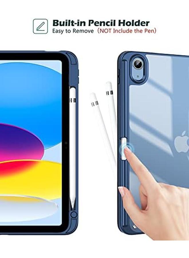 Procases For Ipad 10Th Gen Case With Pencil Holder 2022 Ipad 10.9 Inch Case Clear Transparent Back Shell Trifold Protective Cases Shockproof Cover For 2022 Ipad 10Th Gen A2696 A2757 A2777 Navy - Image 3