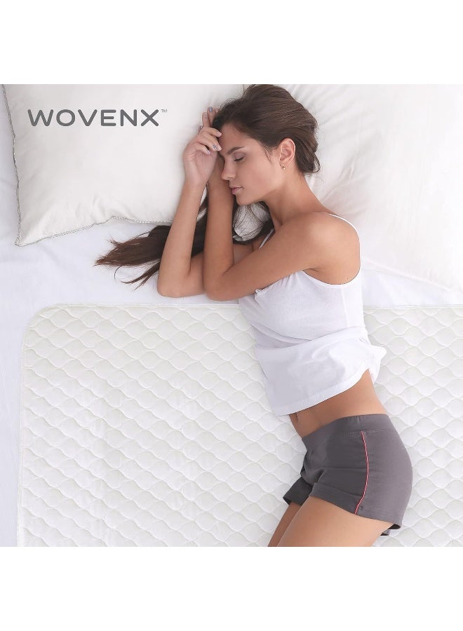 wovenx WOVENX Organic Incontinence Pads for Kids & Toddlers - 5 Layer Waterproof Protectors for Overnight Bed Wetting - Reusable & Washable Pee Pads - Fits Twin to Full Size Beds - 34" x 52" White - Image 4