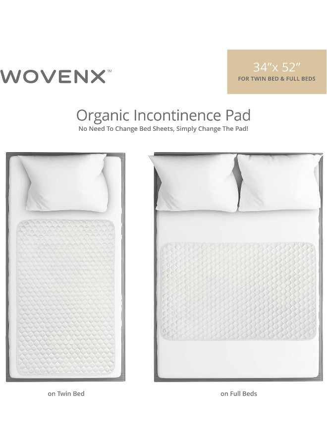 wovenx WOVENX Organic Incontinence Pads for Kids & Toddlers - 5 Layer Waterproof Protectors for Overnight Bed Wetting - Reusable & Washable Pee Pads - Fits Twin to Full Size Beds - 34" x 52" White - Image 5