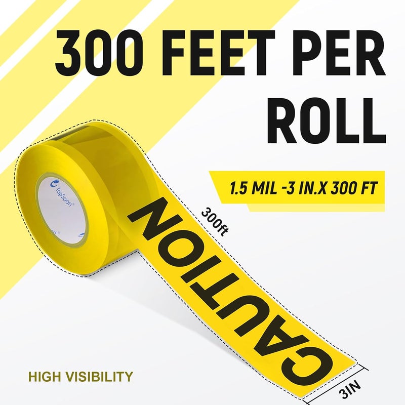 TopSoon Non-Adhesive Yellow Caution Tape 3-Inch by 300-Feet Roll Highly Visible Barricade Tape Weatherproof Safety Barrier Tape - Image 2