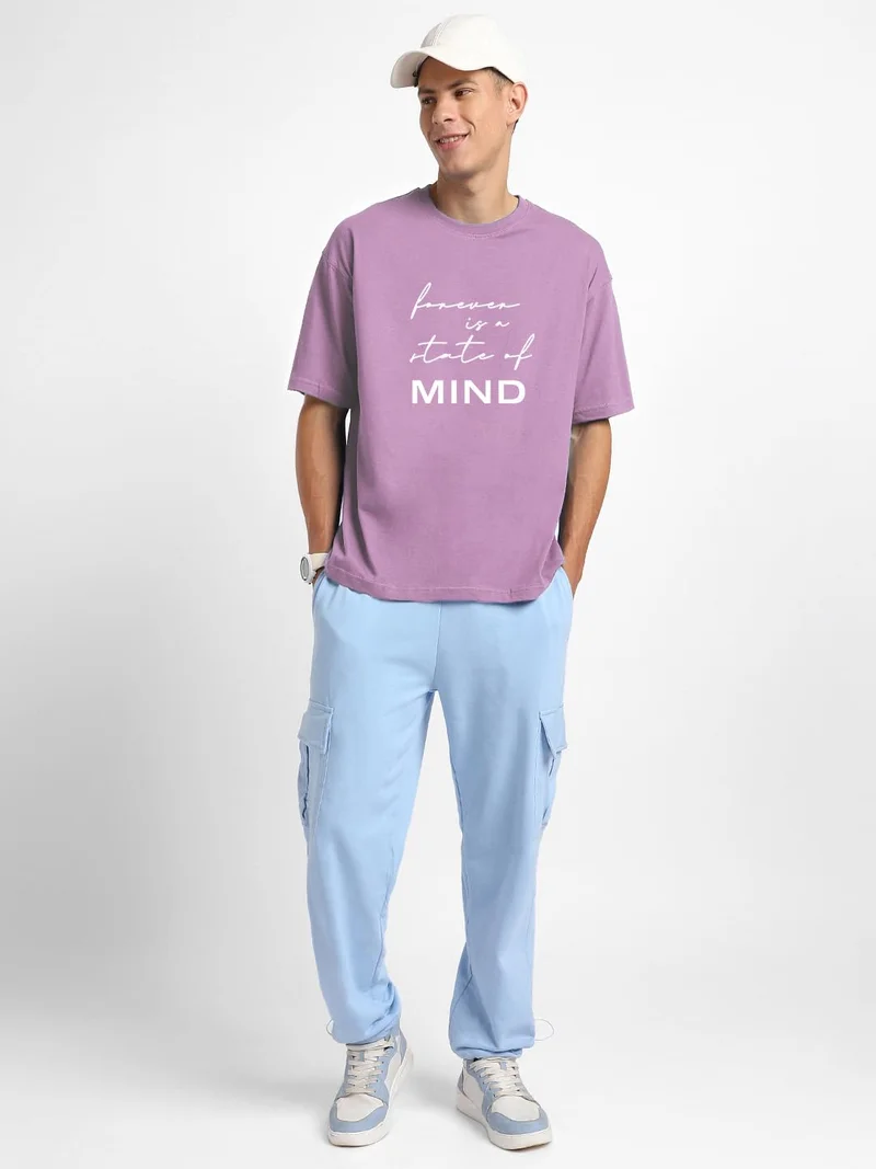 نوبيرو تيشيرت قطني كبير الحجم للرجال بلون اللافندر