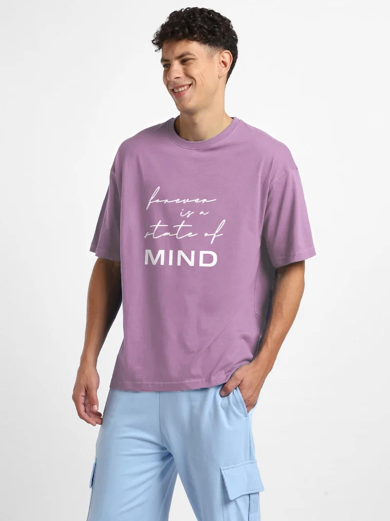 نوبيرو تيشيرت قطني كبير الحجم للرجال بلون اللافندر