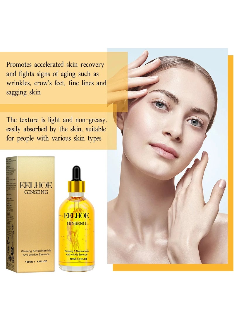 Eelhoe Ginseng Serum Niacinamide Anti-wrinkle Essence Antifading Polypeptide Face Serum Fade Fine Lines Firming Lifting Brightening Moisturizing Essence Skin Care Anti-ageing Natural Skin Essence Water Facial Firming Deep Hydration - Image 4