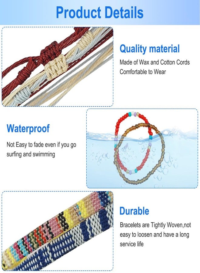 IOUALEY 24Pcs Boho Surfer Bracelets Anklet Adjustable Beaded Anklets Handmade Braided Bracelet Colorful Summer String Beach Rope Beaded Braided Rope Wrist Friendship Bracelet Boho Jewelry for Unisex Women Men - Image 3