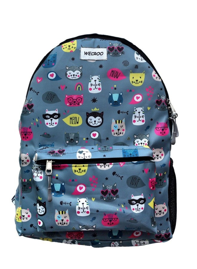 WECROO Printed Backpack Stylish Lightweight Backpack for Girls & Women School, College, Travel, and Casual Water-Resistant (Grey kitty) - Image 1