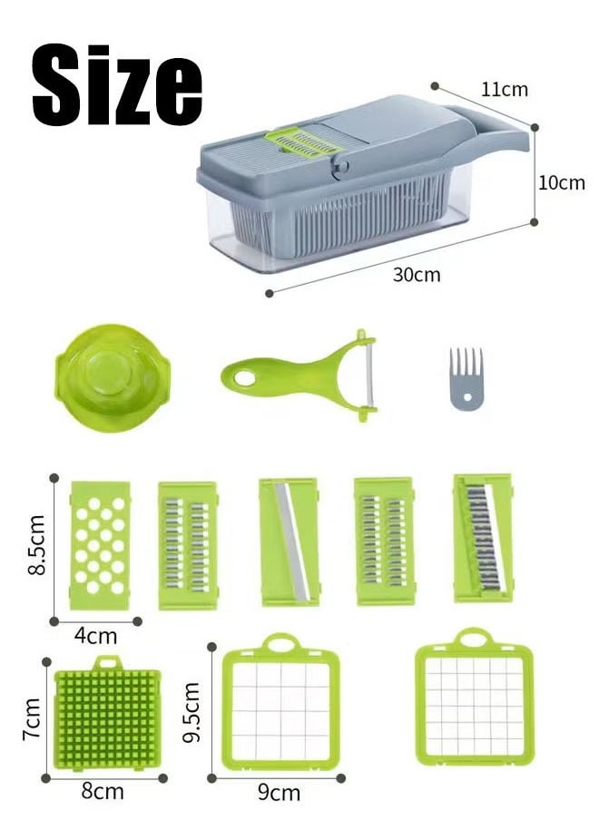 Generic - Vegetable Chopper  Multifunctional Chopper  Vegetable Slicer Manual Chopper  Food Chopper Veggie Chopper 11 in1 Multifunctional Chopper Vegetable Chopper With Container With Drain Basket Vegetable Slicer Dicer Cutter - Image 1