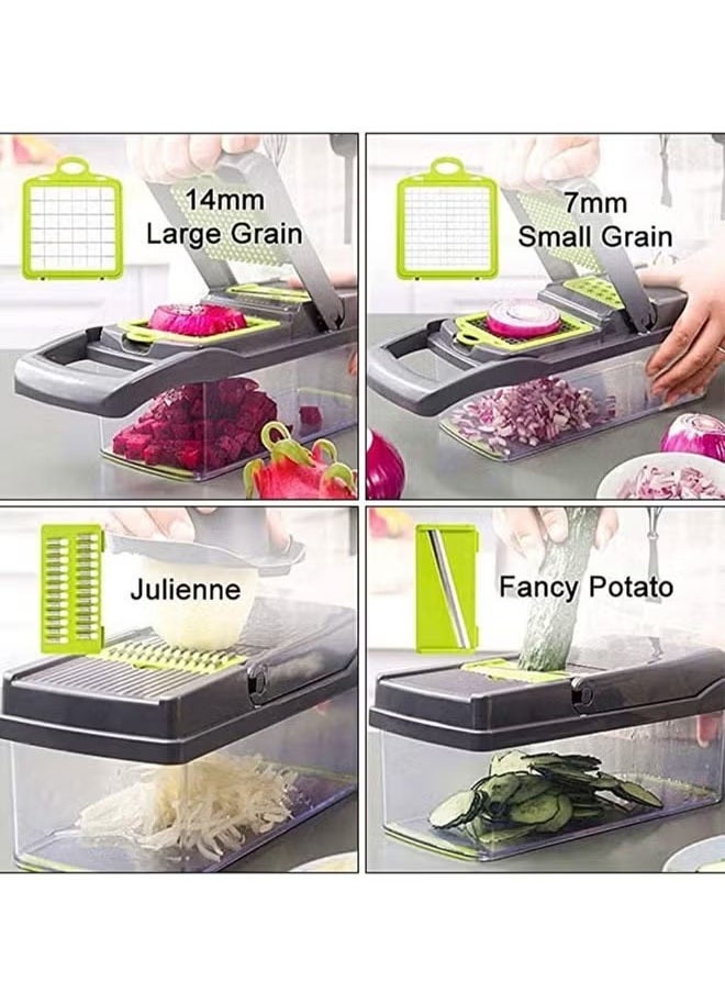 Generic - Vegetable Chopper  Multifunctional Chopper  Vegetable Slicer Manual Chopper  Food Chopper Veggie Chopper 11 in1 Multifunctional Chopper Vegetable Chopper With Container With Drain Basket Vegetable Slicer Dicer Cutter - Image 1