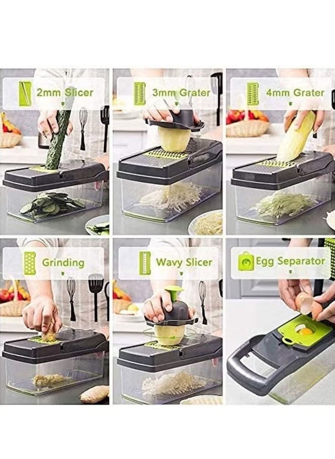 Generic - Vegetable Chopper  Multifunctional Chopper  Vegetable Slicer Manual Chopper  Food Chopper Veggie Chopper 11 in1 Multifunctional Chopper Vegetable Chopper With Container With Drain Basket Vegetable Slicer Dicer Cutter - Image 1