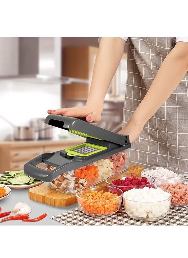 Generic - Vegetable Chopper  Multifunctional Chopper  Vegetable Slicer Manual Chopper  Food Chopper Veggie Chopper 11 in1 Multifunctional Chopper Vegetable Chopper With Container With Drain Basket Vegetable Slicer Dicer Cutter - Image 1