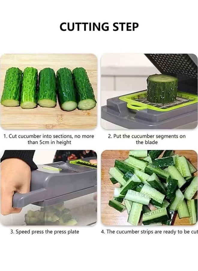 Generic - Vegetable Chopper  Multifunctional Chopper  Vegetable Slicer Manual Chopper  Food Chopper Veggie Chopper 11 in1 Multifunctional Chopper Vegetable Chopper With Container With Drain Basket Vegetable Slicer Dicer Cutter - Image 1