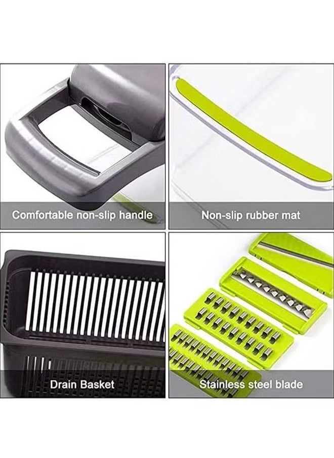 Generic - Vegetable Chopper  Multifunctional Chopper  Vegetable Slicer Manual Chopper  Food Chopper Veggie Chopper 11 in1 Multifunctional Chopper Vegetable Chopper With Container With Drain Basket Vegetable Slicer Dicer Cutter - Image 1