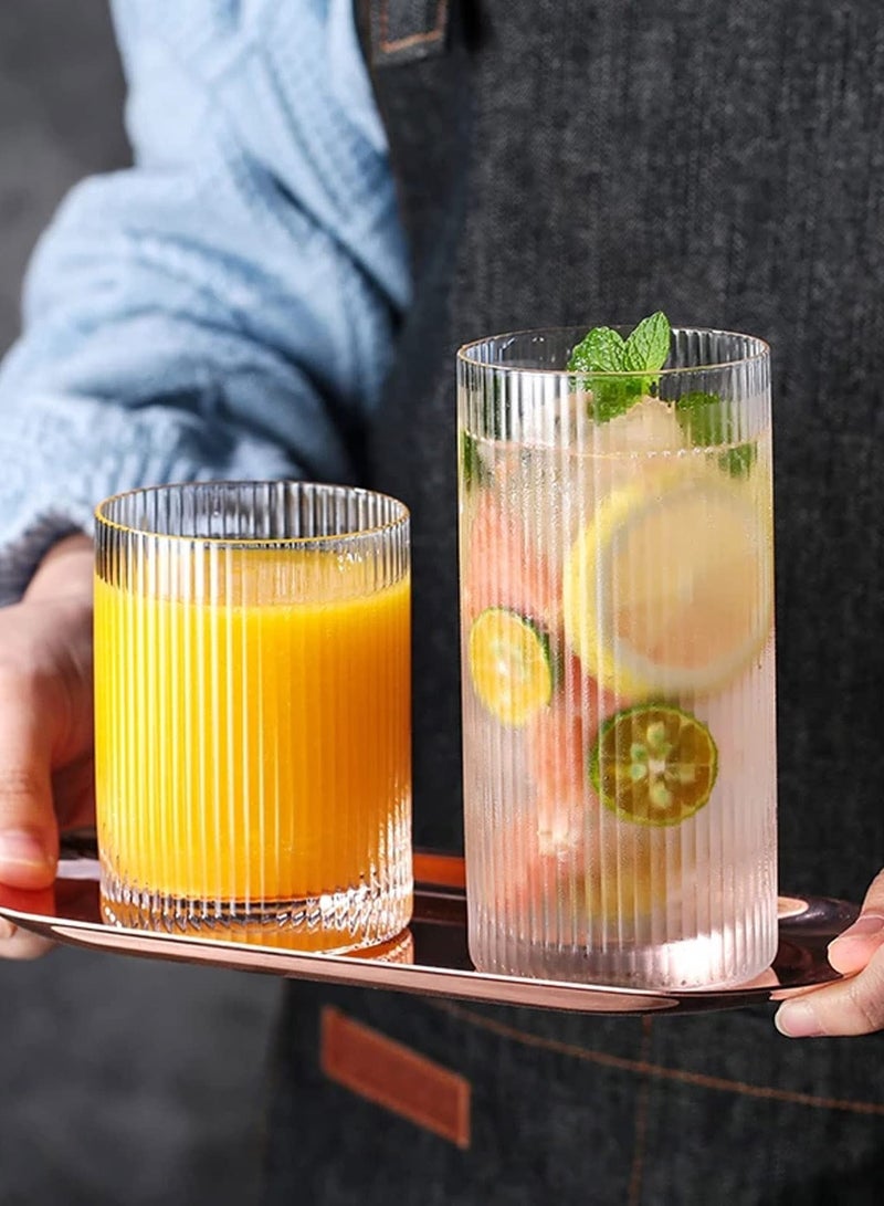 SYOSI Glass Cups Vintage Glassware Set, 4 Pcs Ribbed Glassware Drinking Glasses Set, Origami Style Transparent Glasses Set, Juice Beverages Ice Coffee Cup Drinkware, 370ml (L) - Image 2