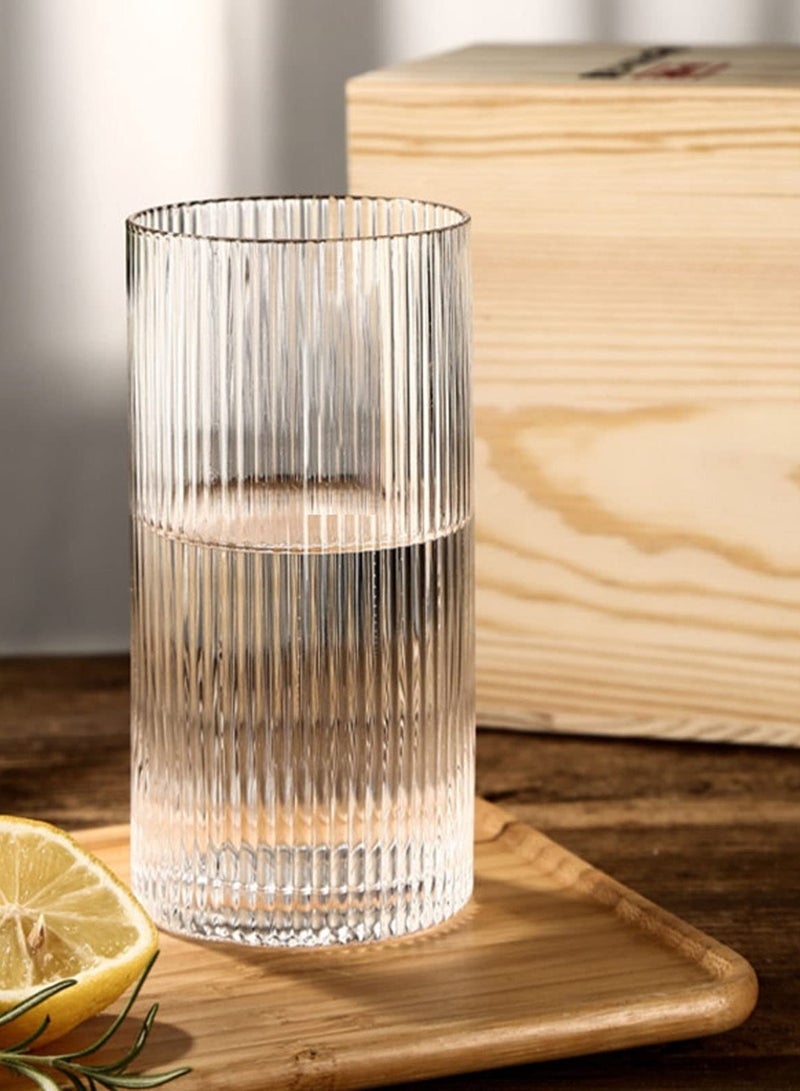 SYOSI Glass Cups Vintage Glassware Set, 4 Pcs Ribbed Glassware Drinking Glasses Set, Origami Style Transparent Glasses Set, Juice Beverages Ice Coffee Cup Drinkware, 370ml (L) - Image 5