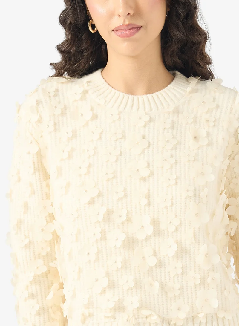 Flower Detail Pullover Sweater
