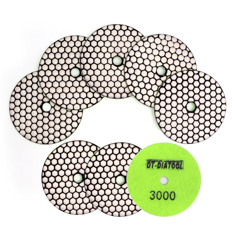 DTDIATOOL Dry Diamond Polishing Pads 4 Inch for Granite Marble Quartz Stone Countertop Tiles 8 Pieces Grits 3000 - Image 1