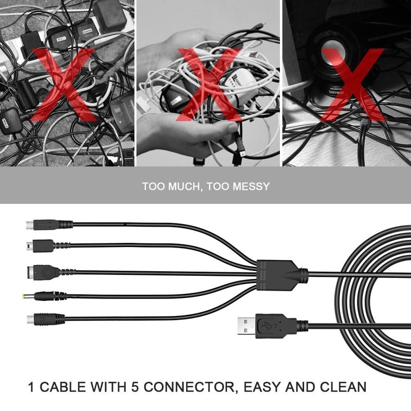 eWINNER 5 in 1 USB Charger Cable for Nintendo DS Lite/Wii U/New 3DS (XL/LL)/3DS (XL/LL)/2DS/DSi (XL/LL)/NDS/Gameboy Advance SP/PSP 1000 2000 3000/Multi-Functional USB Charging Cord - Image 5