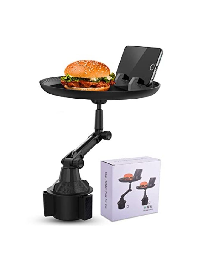 طاولة حامل مشروبات للسيارة قابلة للتعديل 360° – طاولة سيارة متعددة الوظائف مع حامل هاتف – صينية سناك ومنظم سيارة يُركّب في حامل الأكواب – تصميم عالمي - Image 1