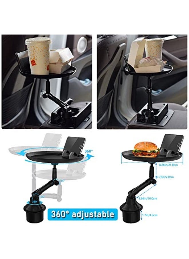 طاولة حامل مشروبات للسيارة قابلة للتعديل 360° – طاولة سيارة متعددة الوظائف مع حامل هاتف – صينية سناك ومنظم سيارة يُركّب في حامل الأكواب – تصميم عالمي - Image 4