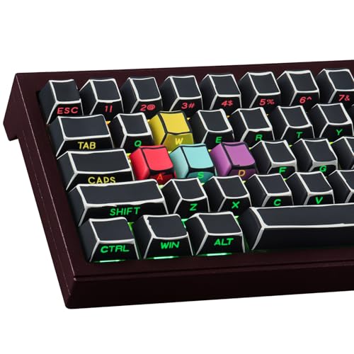 Tsungup Custom Keycaps-Side Print Keycap Set,PBT Shine Through Cool Retro Keycaps 75 Percent,128 Keys Dye Sub Cherry Profile Keyboard Key caps for Cherry MX Mechanical Keyboard-Sketch Black Keycap - Image 1