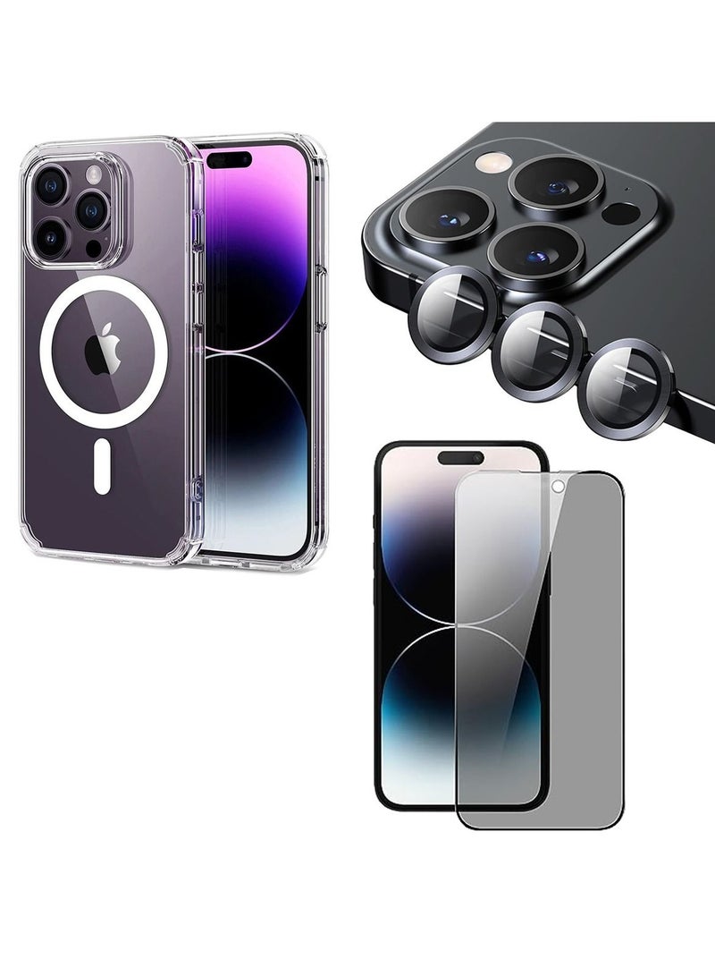 Mi Techo Clear Magnet Case TPU and Privacy Glass Screen Protector Camera Lens Combo For iPhone 15 Pro Max - Image 1