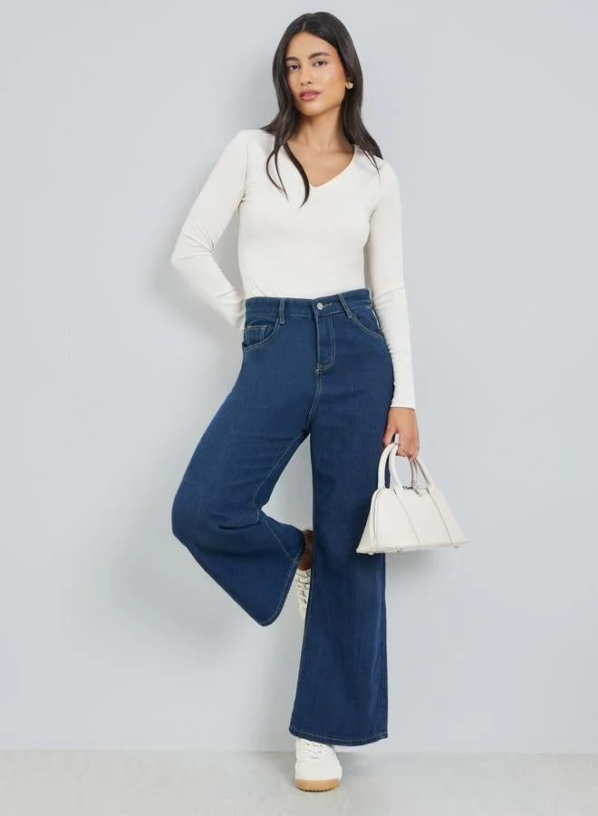 ستايلي Off-White Ribbed Knit Long Sleeve Top