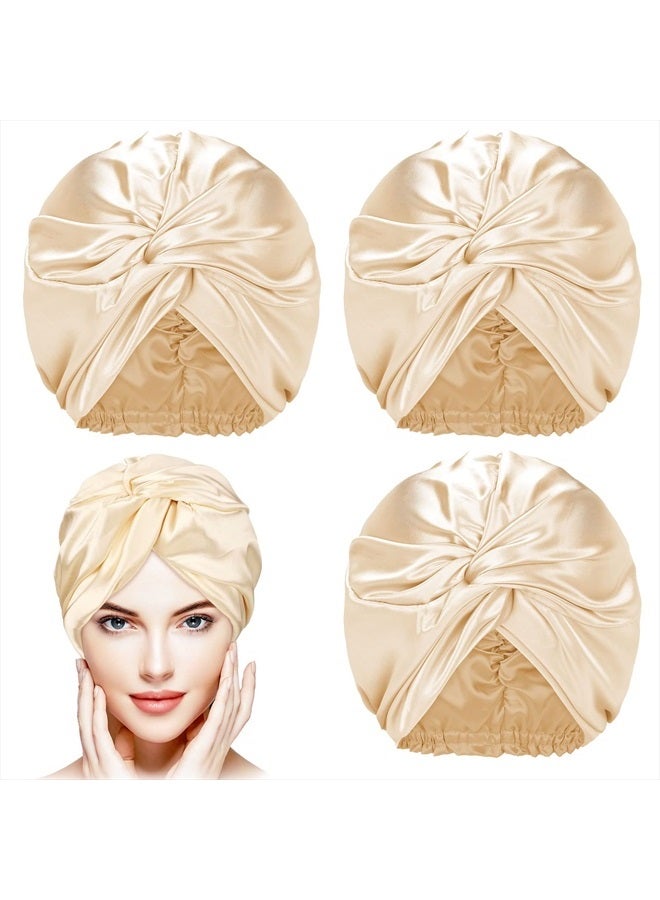 Vabean 3 Pieces Silk Hair Wrap for Sleeping Women Bonnet Silk Sleeping Bonnet Elastic Hair Care Sleep Cap for Natural Curly Hair (Beige) - Image 1